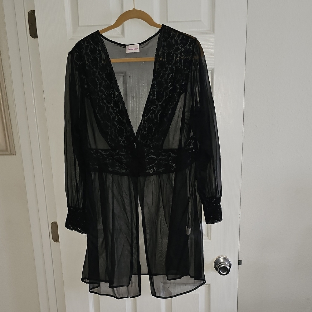 Amoureuse Elegant Black Lace Sheer Robe